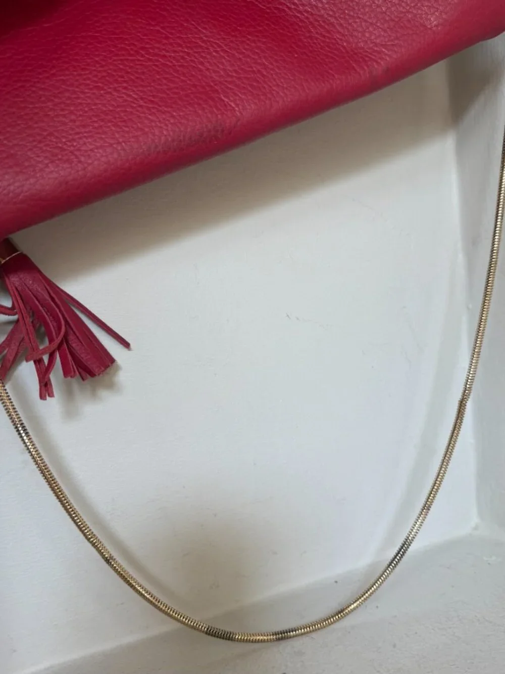 Henri Bendel Red Woven Leather Envelope Clutch Crossbody Gold Chain